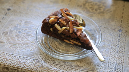 almond brownie cake on the table