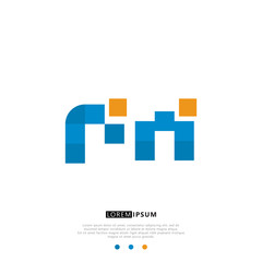FM F M Logo Monogram with Blue and yellow Colors. modern letter logo design