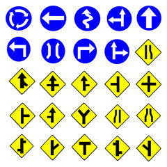 yellow and road signs, traffic signs vector set on white background