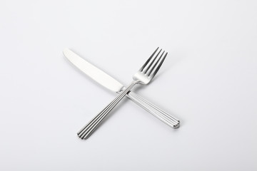 fork and knife isolated on white background with copy space for your text