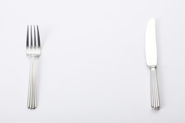 fork and knife isolated on white background with copy space for your text