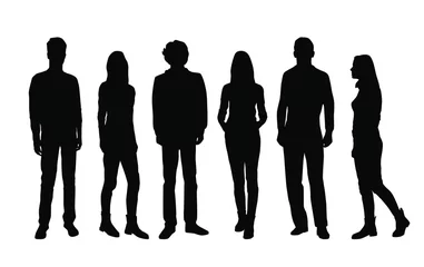 Fotobehang Vector silhouettes of  men and a women, a group of standing and walking business people, black color isolated on white background © Galina