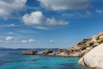 Fototapeta premium Granite coast of Mediterranean sea in Maddalena archipelago, Sardinia, Italy.