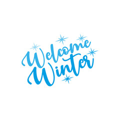 Welcome Winter-calligraphy and snowflakes. Good for greeting card and  t-shirt print, flyer, poster design, mug.
