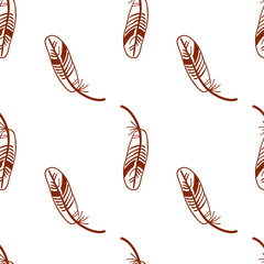 Seamless pattern with ethnic feather. Doodle style on white background.