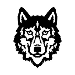 Wolf head logo (30). Black and white stylized drawing