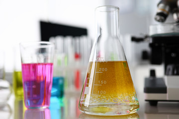 Bright liquid in medical vials