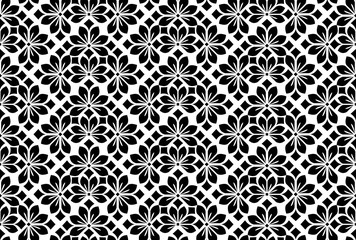 Flower geometric pattern. Seamless vector background. White and black ornament. Ornament for fabric, wallpaper, packaging. Decorative print