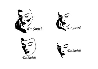 Logo for aesthetic mediс clinic. Woman face and decorate text. Vector illustration.