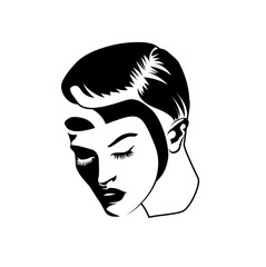 Logo for aesthetic mediс clinic. Woman face and decorate text. Vector illustration.