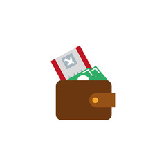 wallet with bill cash and ticket flat icon
