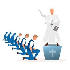 Theocracy political system metaphor flat vector illustration. Rule of church, religion. Divine guidance of state. Form of government. Religious authority. Theocratic state cartoon characters