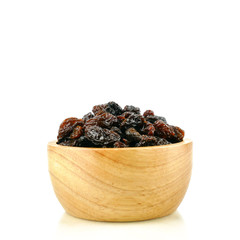 Black sweet Raisins or dried sweet grapes (kali kishmish or Zante currant) isolated on white background