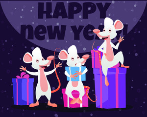 White Rat. Chinese New Year. Year of the rat. Lucky mouse vector illustration
