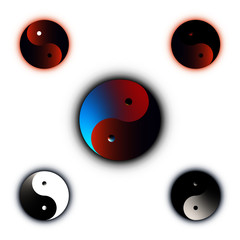 Yin-Yang with 5 different in shades of multicolours in white background,  Vector illustration, Yin and Yang symbol of harmony and balance