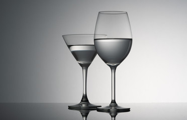 empty  wine glasses on  background