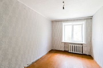 Russia, Moscow- July 08, 2019: interior room apartment. standard repair decoration in hostel. old not modern decor