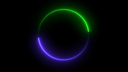 3D rendering of an abstract bright neon round frame. Laser technology background design