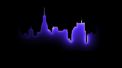 Obraz premium 3D rendering of an abstract bright neon city silhouette. Laser technology background design