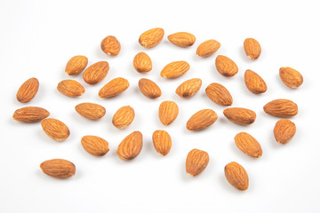 Different nuts on a white background. Vitamin wholesome food.