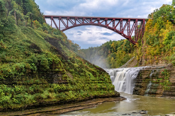 Upper Falls And Genesee Arch Bridge At Letchworth State Park