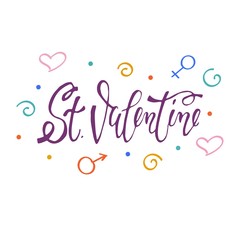 St,Valentine. Script lettering design.  Valentine's ilustration, Doodl style.