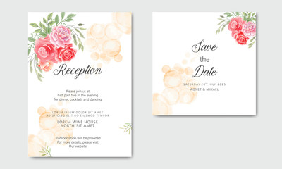 Fototapeta na wymiar wedding invitation cards with retro floral templates