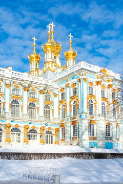 Resurrection Church of Catherine Palace in winter, Pushkin, Saint Petersburg, Russia