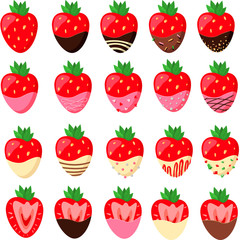 Vector   chocolate covered strawberries set