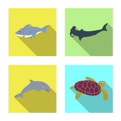 Vector illustration of sea and animal sign. Collection of sea and marine vector icon for stock.
