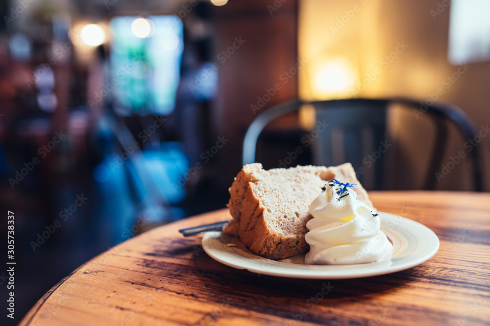 Wall mural chiffon cake with cream and cafe