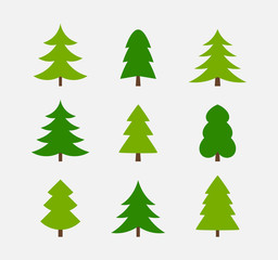 Christmas trees simple icons collection.