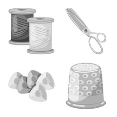 Vector illustration of dressmaking and textile icon. Collection of dressmaking and handcraft vector icon for stock.
