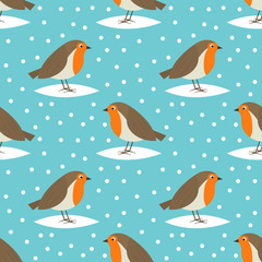 Robin birds cute winter Christmas seamless pattern.