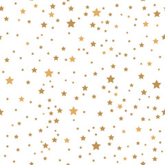 Gold stars on white background seamless pattern.