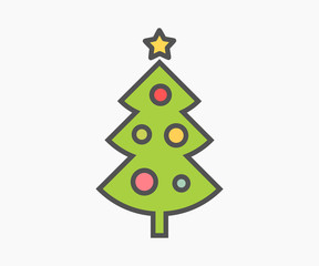 Christmas tree cute flat design icon.