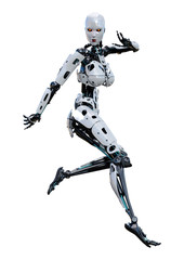 3D Rendering Female Robot on White