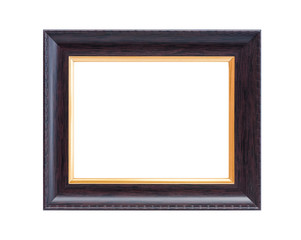Brown and gold photo frame  isolated on white background,  with clipping path