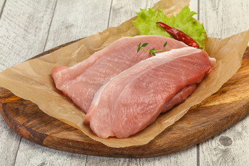 Juicy raw pork steak meat