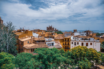 Fototapeta na wymiar Panoramic top view of the historic center of Palma de Mallorca