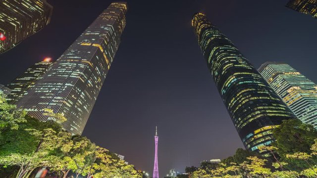 Sunset and night illuminated guangzhou city tower 8k timelapse china