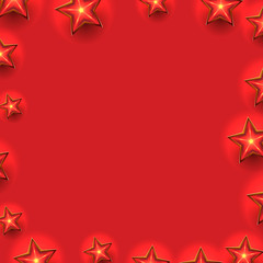 Red Christmas Frame with Stars Composition Border