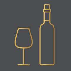 golden wine glass and bottle icon - vector illustration