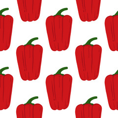 Geometric red bell pepper seamless pattern on white background.