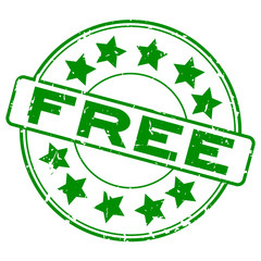Grunge green free word with star icon round rubber seal stamp on white background