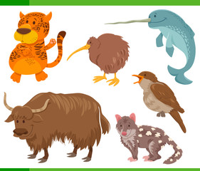 funny cartoon wild animal characters set
