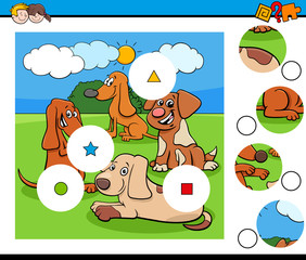 match pieces puzzle with cute dogs characters