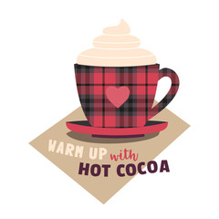 Hot cocoa mug whipped cream flat vector icon