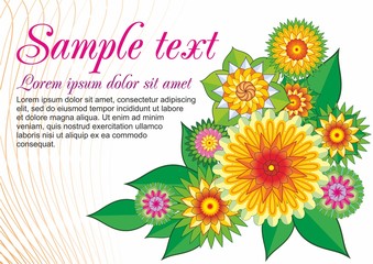 Vector template for a poster, greetings, cards. Beautiful, bright multicolor flowers. Birthday, wedding, anniversary
