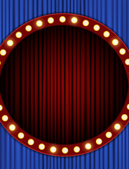 Background with red and blue curtain. Design for presentation, concert, show